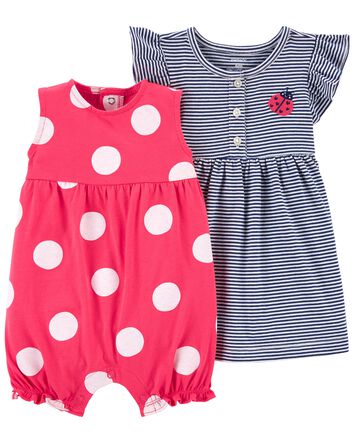 Carter/'s Infant Girls 3pc Romper Dress Bloomers Sets 3 Choices NB /& 3M NWT